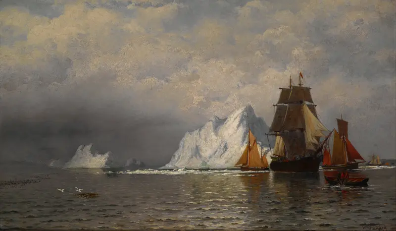 Whaler and fishing vessels near the coast of Labrador, oil on canvas by William Bradford