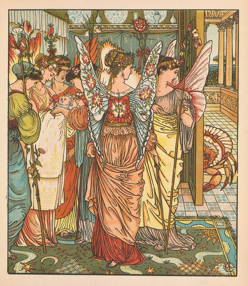 Walter Crane's 'Beauty and the Beast Pl. 12' illustrates a scene from the classic fairy tale.