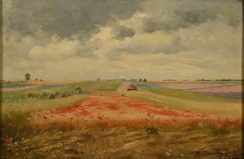 Landscape with poppies and barley field, oil on canvas by Armand Guéry