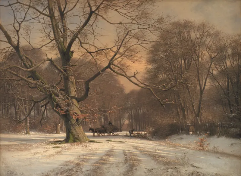Winter landscape with bare trees, oil painting by Frederik Rohde