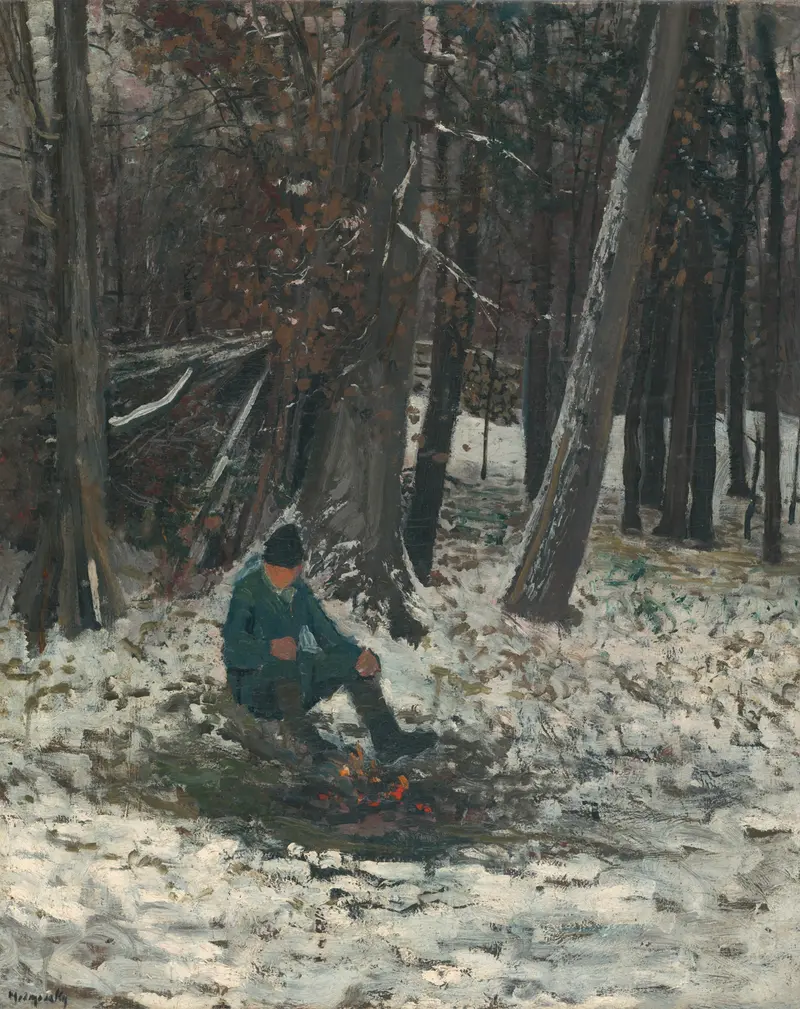 Genre scene of a woodcutter in a forest, oil painting by Ladislav Mednyánszky