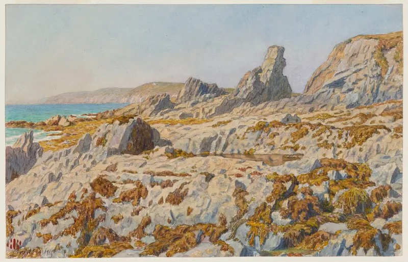 Marine scene at low tide by Henri Rivière, oil painting.
