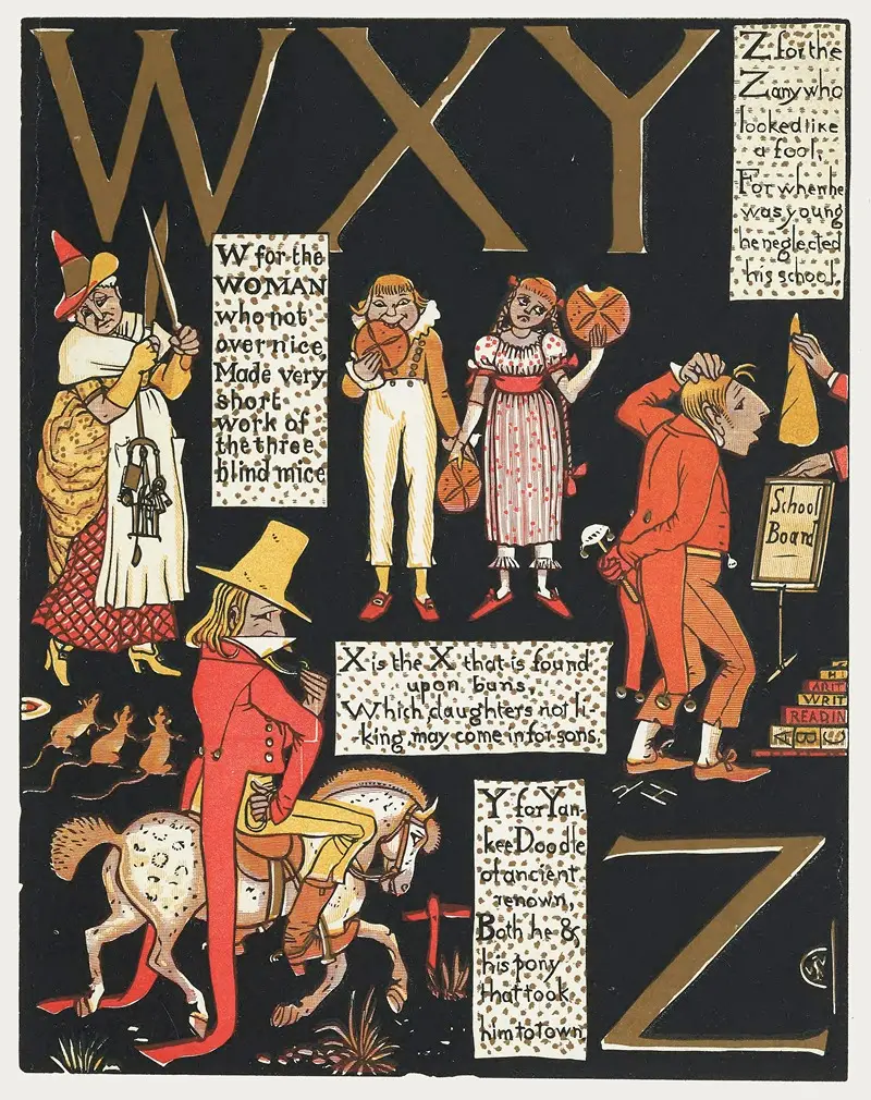 Walter Crane's 'The Absurd A.B.C Pl 7' features whimsical illustrations that play with the concept of absurdity.