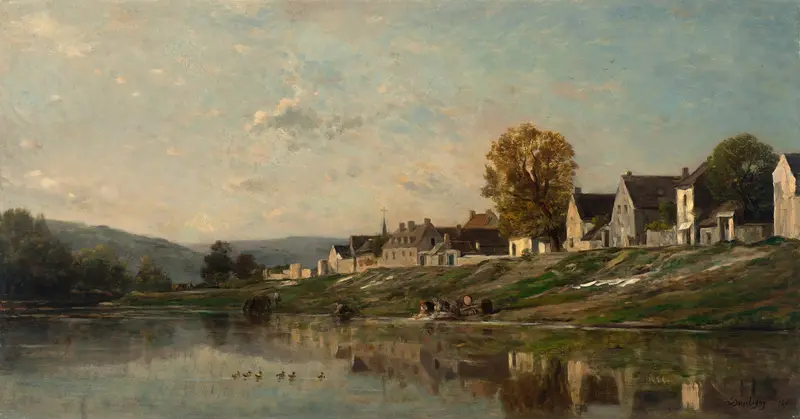 Washerwomen by the Seine in an oil painting by Charles François Daubigny