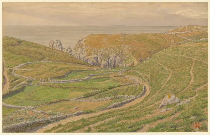 Watercolour by Henri Rivière depicting tumultuous sea and cliffs at Pointe du Raz