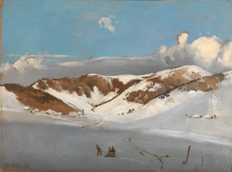 Winter landscape with mountains in snow, oil painting by Eugen Bracht