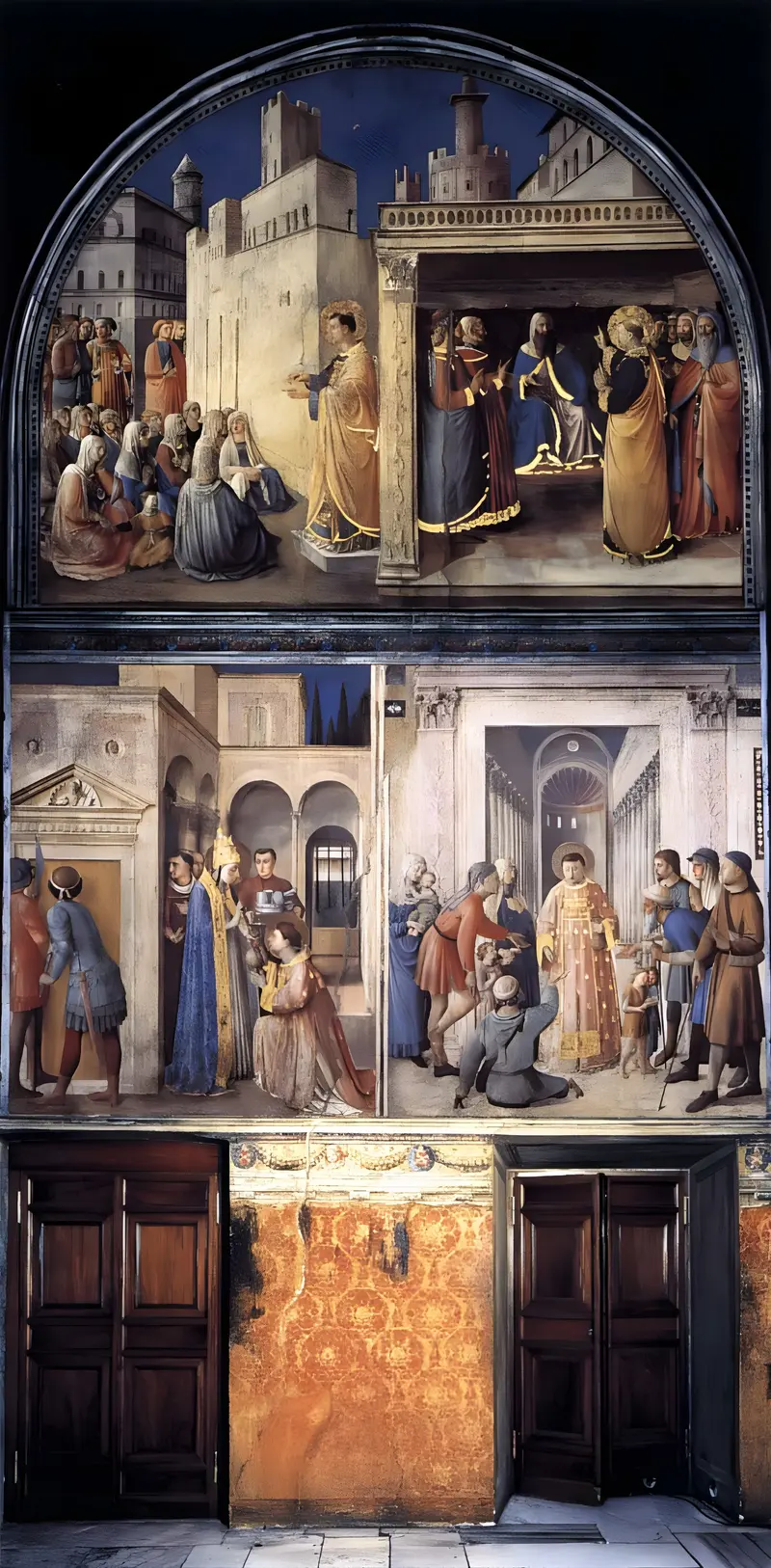 Detail of St. Lawrence distributing alms, showcasing the saint's compassion.