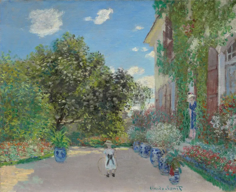 The Artist’s House at Argenteuil by Claude Monet, oil on canvas, depicting a garden and house.