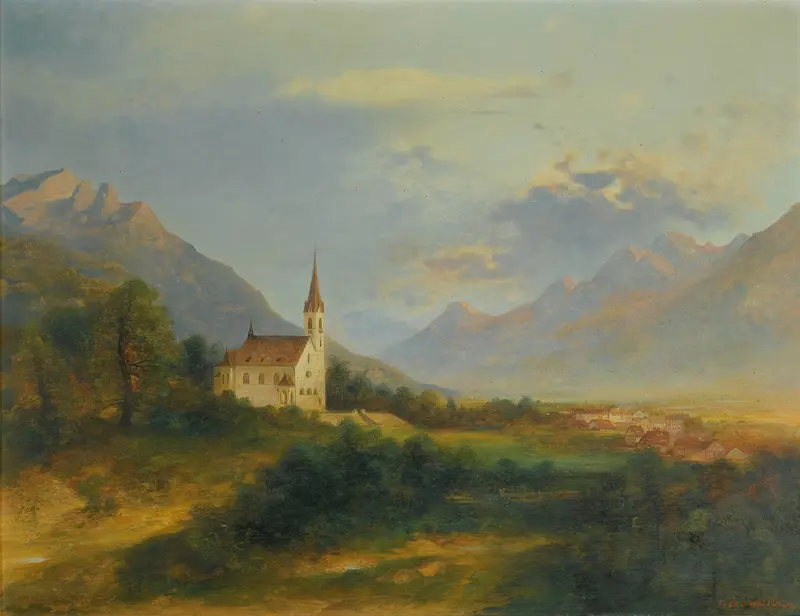 Expressionism artwork depicting a church by Adolf Obermüllner