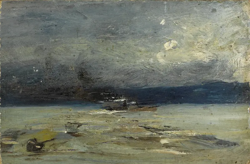On the Hudson River, oil on canvas by Robert Henri, depicting a tranquil landscape with water and trees.
