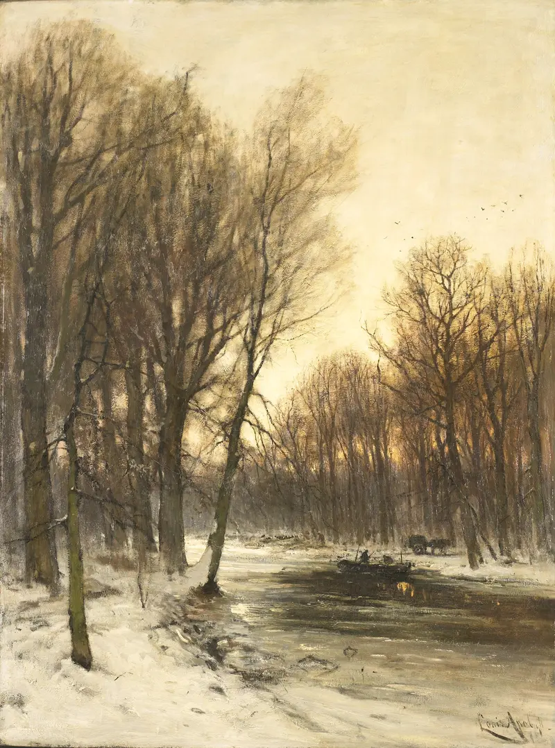 Winter landscape with snow-covered trees, oil on canvas by Louis Apol