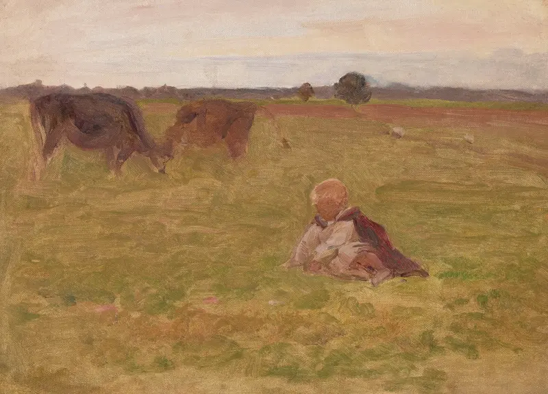 Figurative sketch of a boy in nature by Jozef Chelmonski