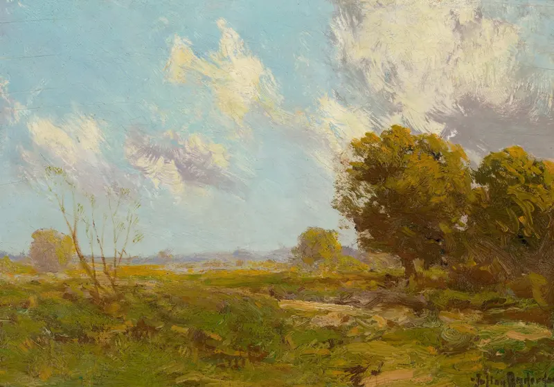 Late Afternoon by Julian Onderdonk, oil painting depicting sunlight filtering through trees.