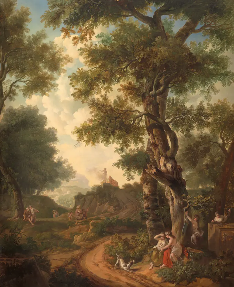 Pastoral landscape with travelers, oil on canvas by Jurriaan Andriessen