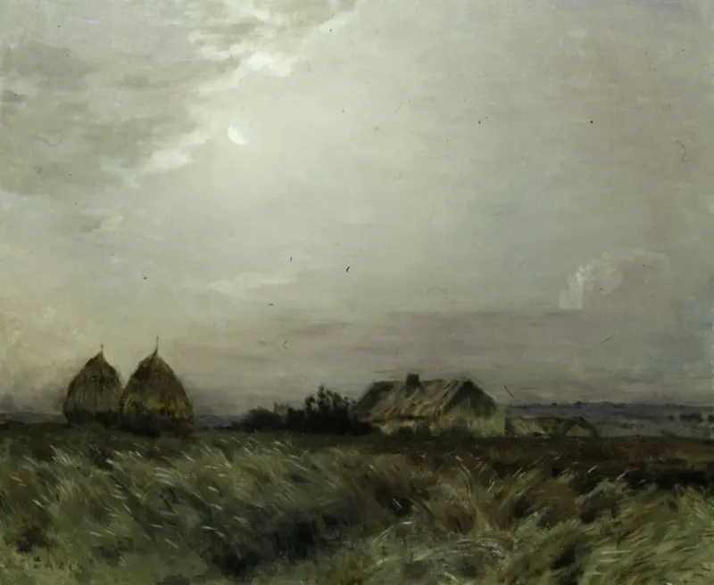 Landscape by Jean Charles Cazin, oil on canvas depicting gentle hills under golden light.