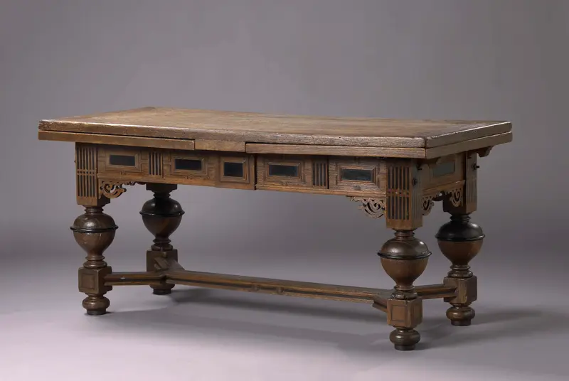 Wood table with ebony and palm wood inlay by Unknown Artist