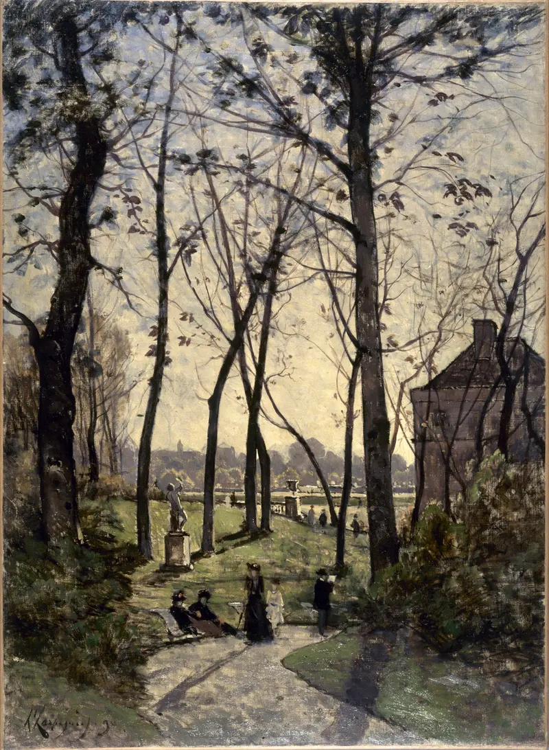 Le jardin du Luxembourg by Henri-Joseph Harpignies, oil on canvas depicting a serene garden with trees.