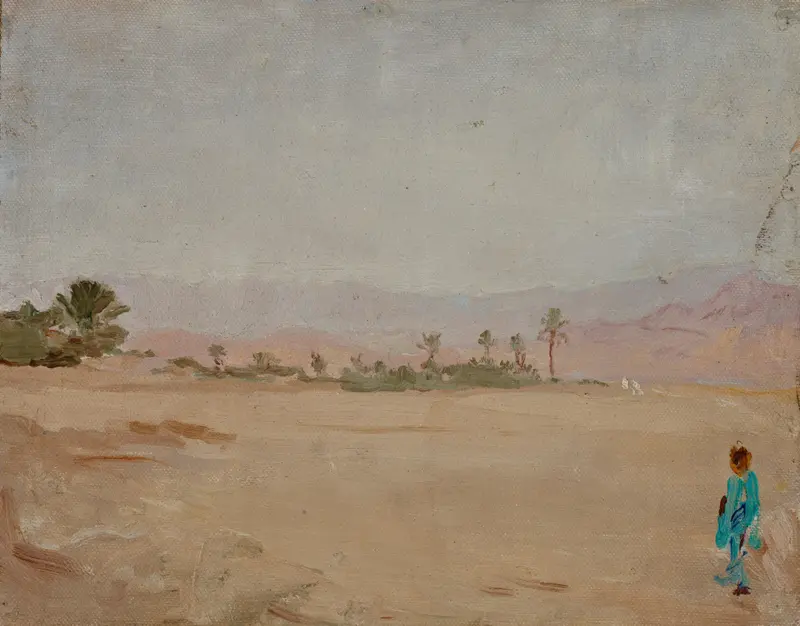 Sahara, oil on canvas by Jan Ciągliński, depicting a desert landscape at sunset.