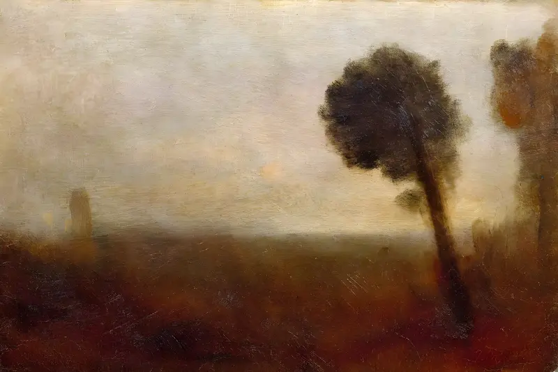 A serene landscape featuring a solitary tree against a dramatic sky.