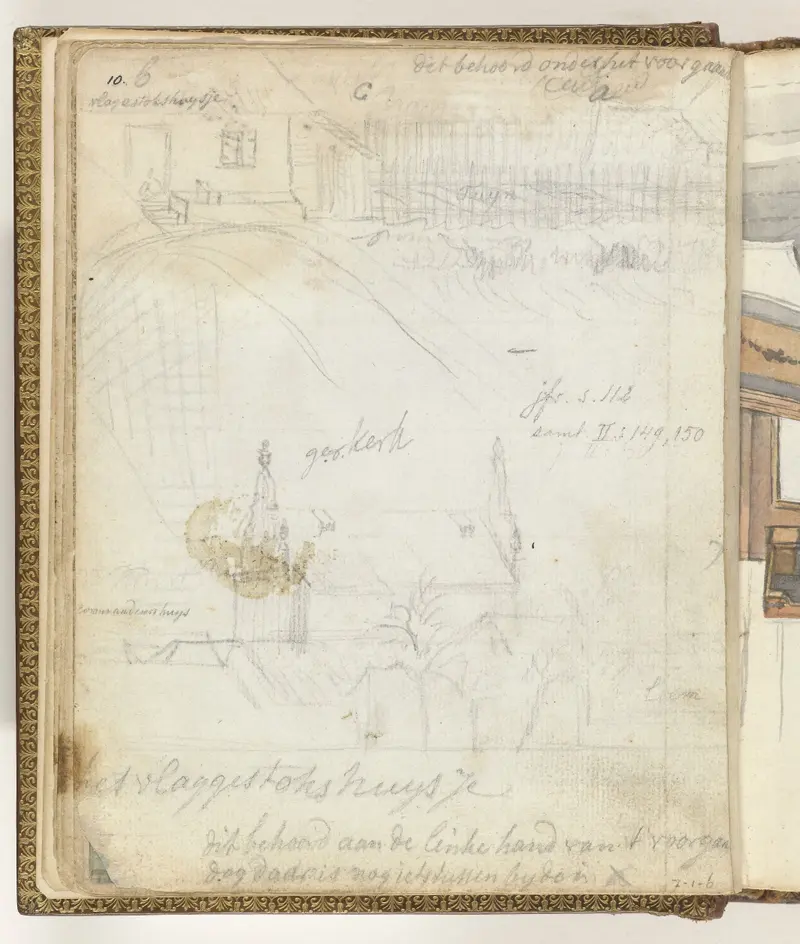 Voorstudie van een gezicht op Galle by Jan Brandes, paper medium, depicting a tranquil harbor scene.