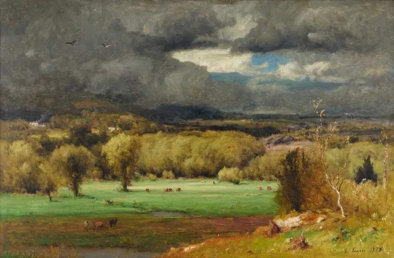 The Coming Storm by George Inness, oil on canvas depicting a turbulent sky and landscape.