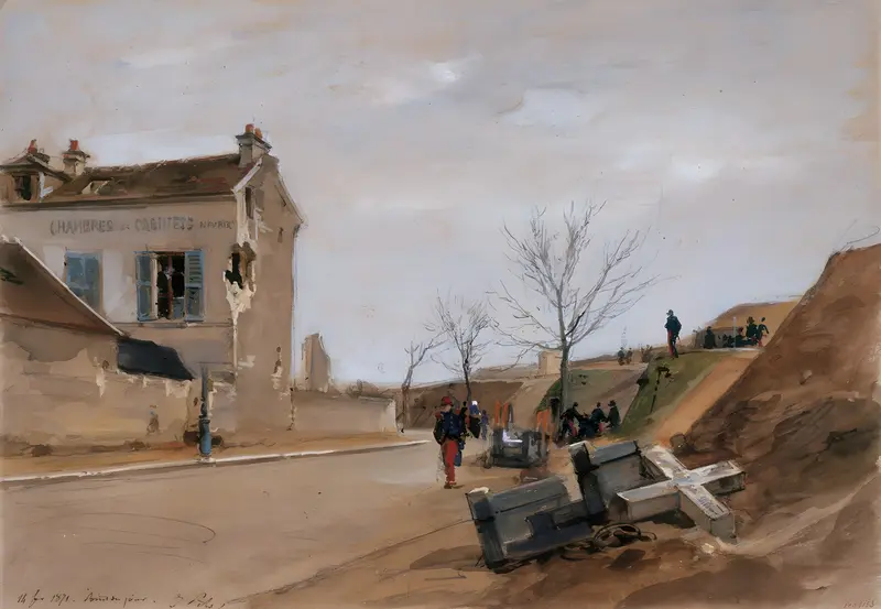 A landscape painting by Isidore Pils depicting a serene morning scene.