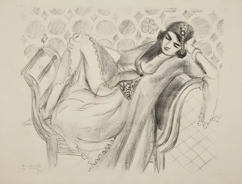 Henri Matisse's painting 'Repos sur la banquette' captures a serene moment of relaxation.