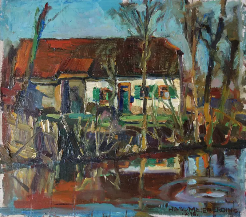 Landscape depicting the Sempt River by Hiasl Maier-Erding, Impressionism