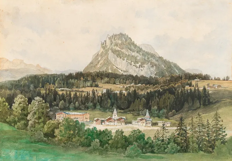 A view of Bad Aussee with Loser mountain, oil on canvas by Thomas Ender