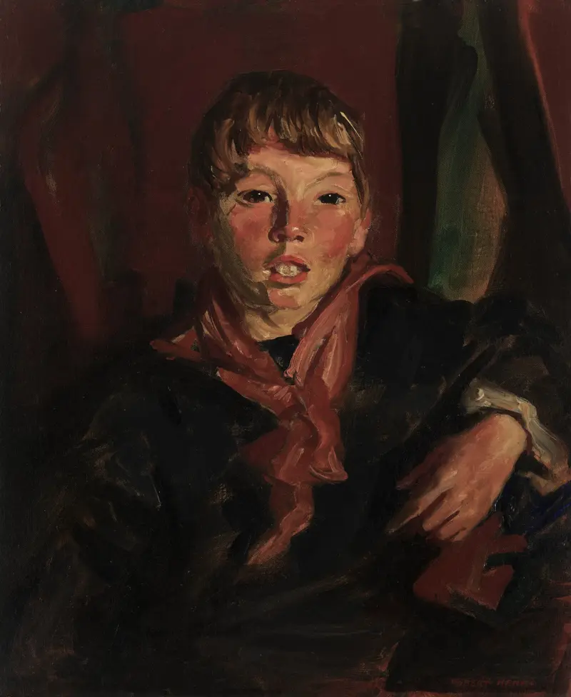 A portrait of a young girl with sandy hair by Robert Henri.