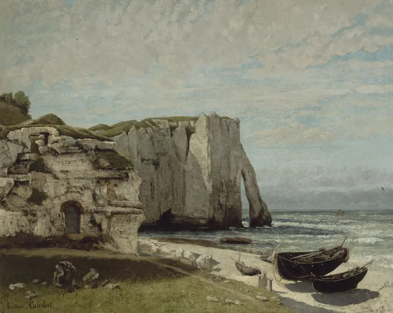 The Etretat Cliffs after the Storm, oil on canvas by Gustave Courbet, depicting rugged cliffs and turbulent waves.