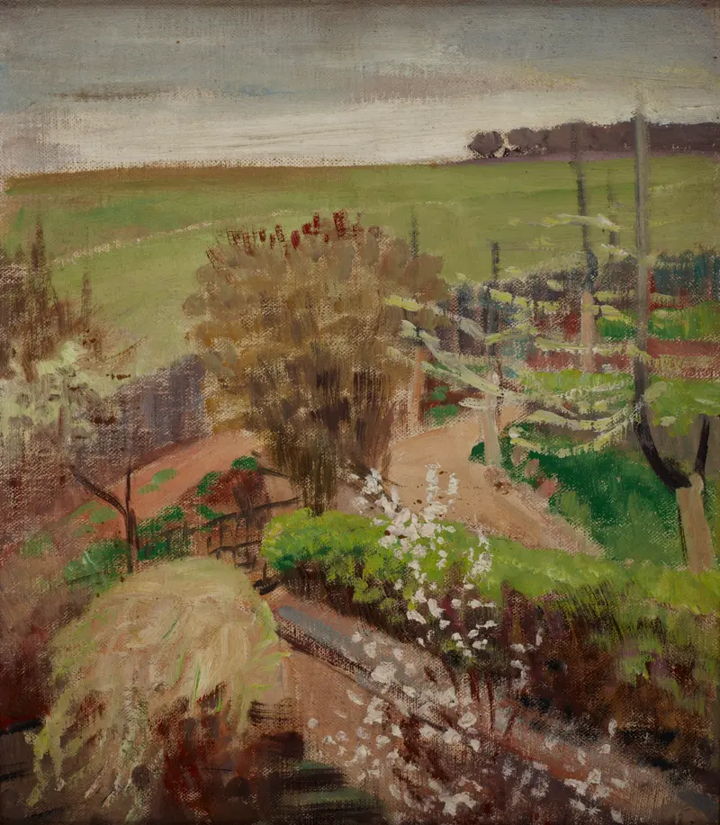 Spring landscape oil painting by Jacek Malczewski with lush grass and distant hills.