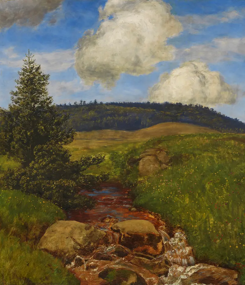 Schwarzwaldbach by Hans Thoma, oil on canvas depicting a river in a lush black forest landscape