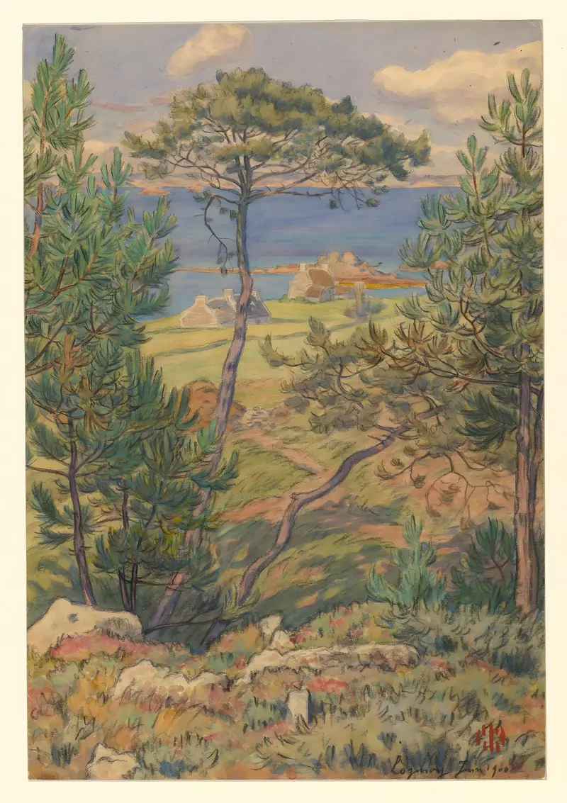 Seascape with swirling blues and greens by Henri Rivière, medium unknown