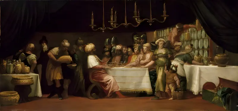 Judith feasted by Holofernes, a painting by Paolo Veronese depicting a tense biblical banquet scene.