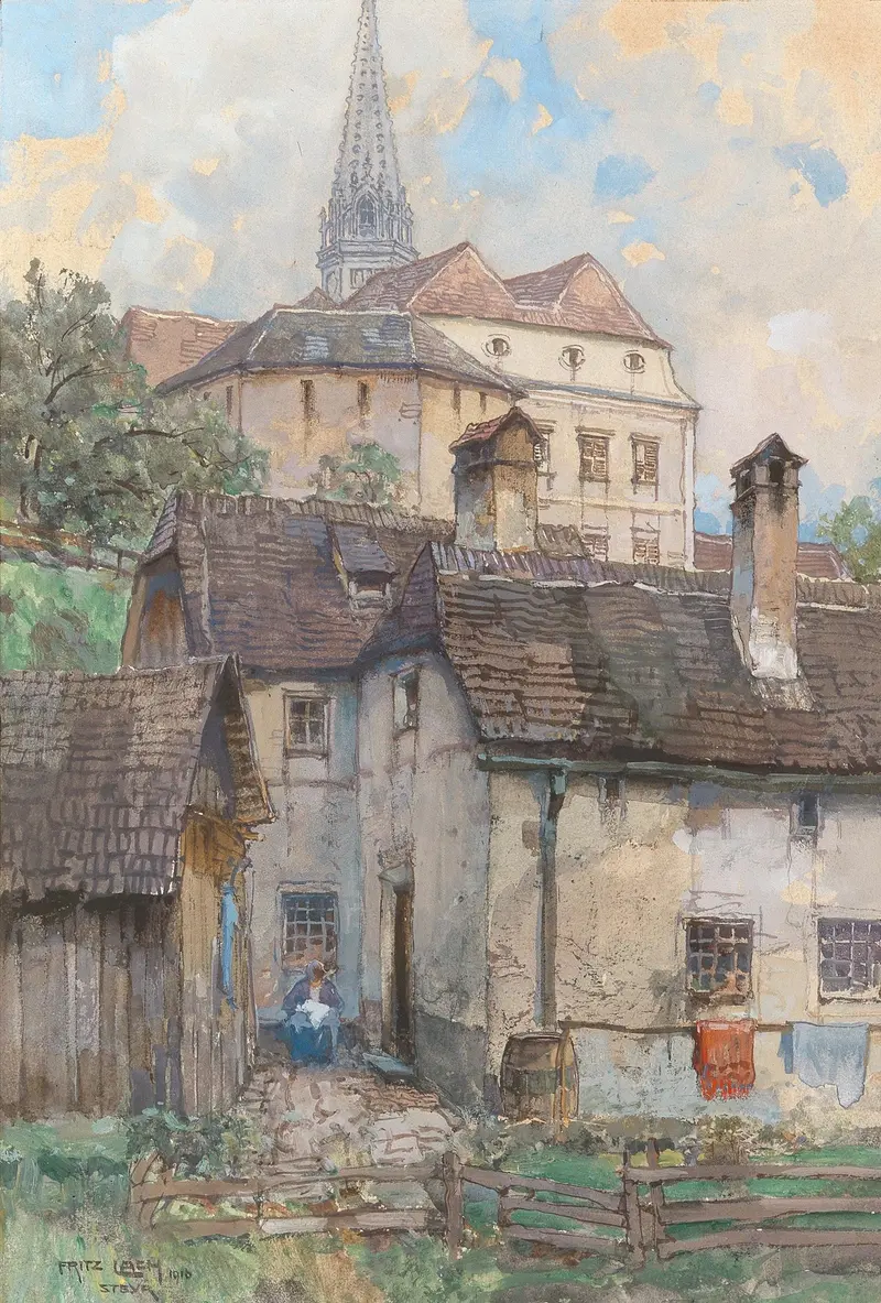 Landscape by Fritz Lach, Expressionism, featuring vibrant colors and movement.