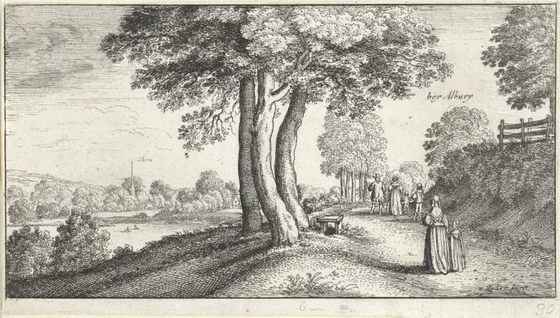 Etching by Wenceslaus Hollar depicting a riverbank with lush greenery