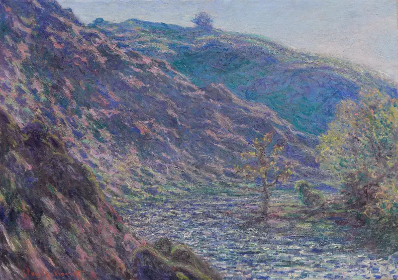The Petite Creuse River by Claude Monet, oil painting depicting a serene landscape with water and foliage.