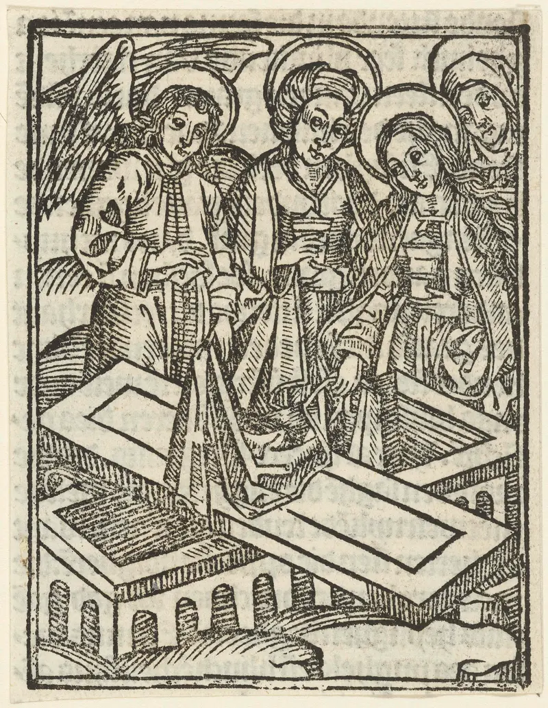 Religious scene with women mourning at a tomb, paper by Meester van de Delbecq-Schreiber-Passie