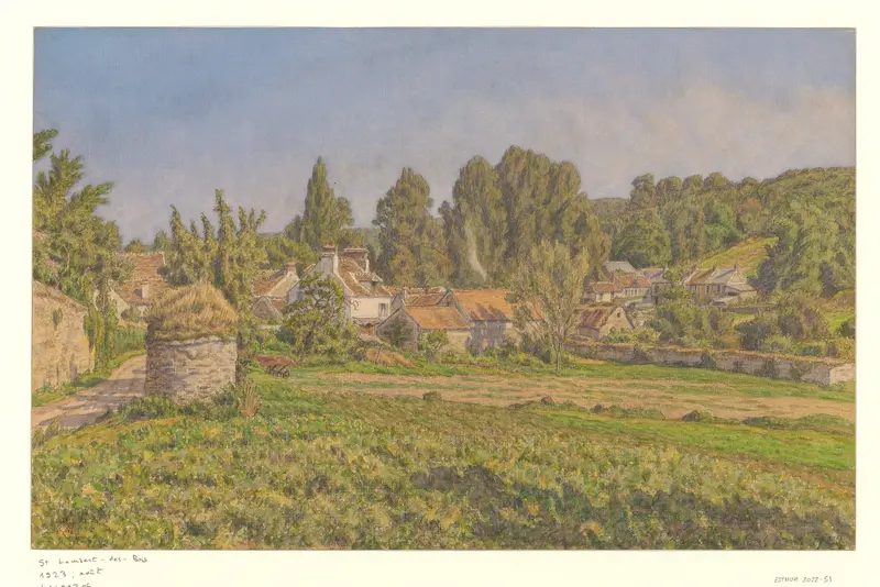 Henri Rivière's painting 'Saint-Lambert-des-Bois' captures a serene landscape scene.