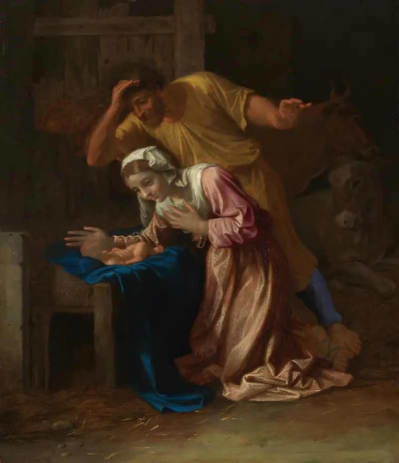 Nicolas Poussin's 'Birth of Christ' captures the moment of Christ's nativity.