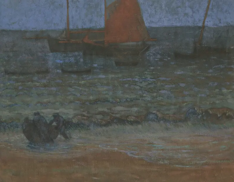 Marine Au Crépuscule by Émile Jourdan, oil painting depicting a turbulent seascape at twilight