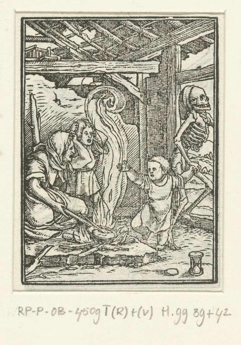 Allegory on paper by Hans Holbein II depicting a child meeting Death.