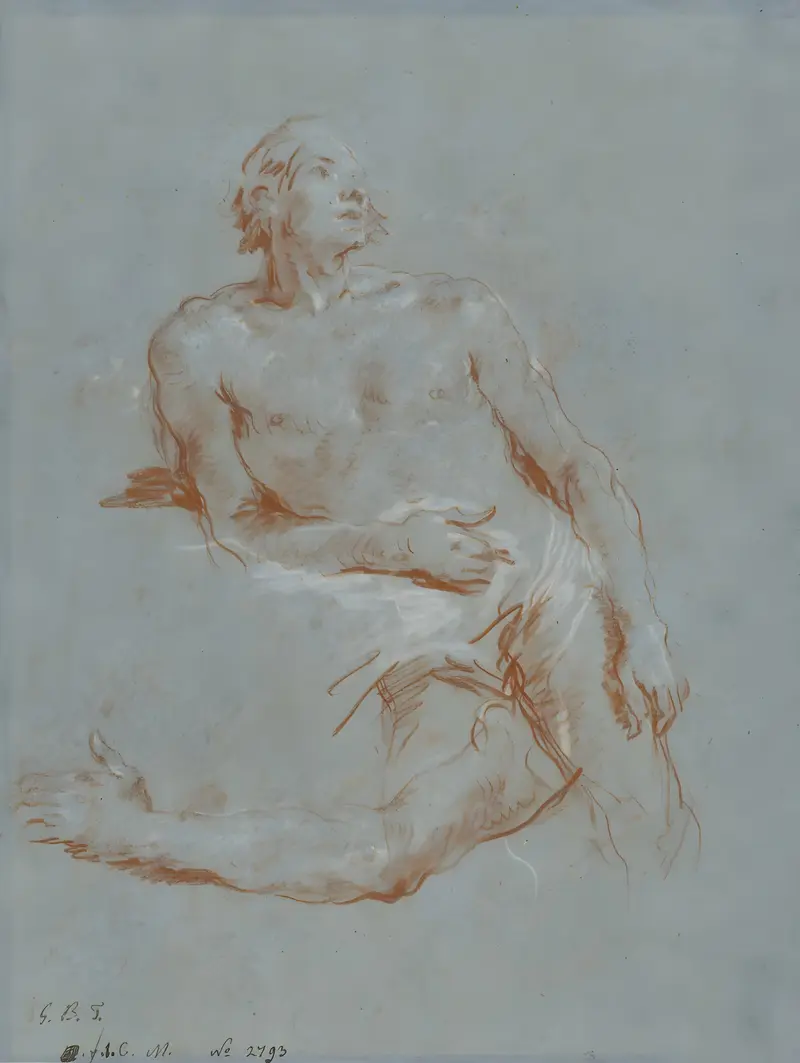 A male nude figure leans on his elbow in a relaxed pose.