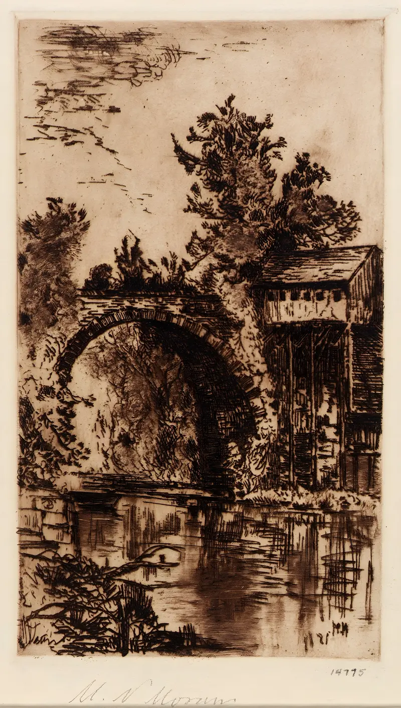 Bridge over the Buskill, watercolor on paper by Mary Nimmo Moran