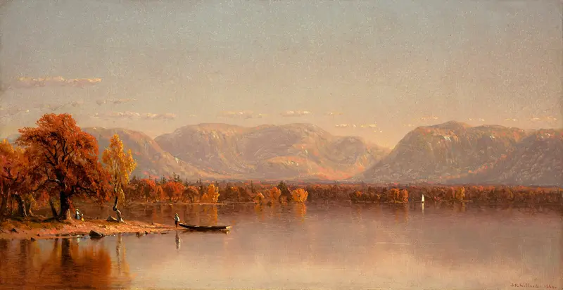Lake Sunapee, New Hampshire by Sanford Robinson Gifford, oil on canvas, serene dawn landscape