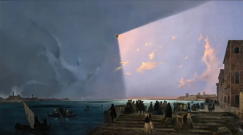 Oil painting by Ippolito Caffi depicting an eclipse over Venice.