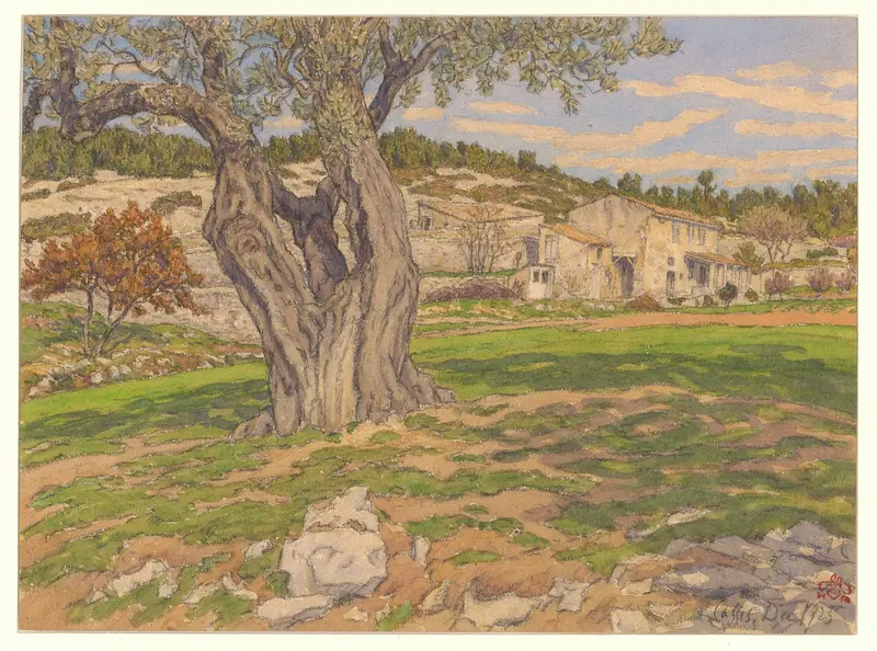 Cassis by Henri Rivière, Post-Impressionism, landscape with hills and soft horizon