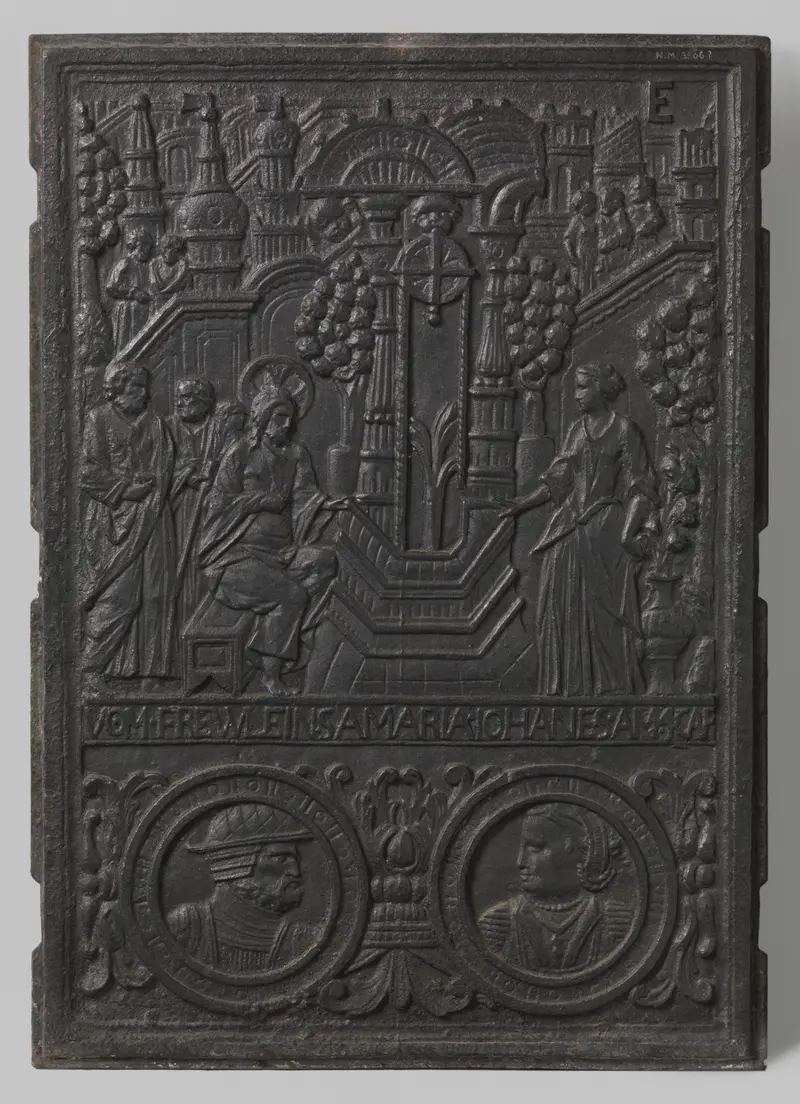 Ceramic tile depicting Christ and the Samaritan woman, Unknown Artist