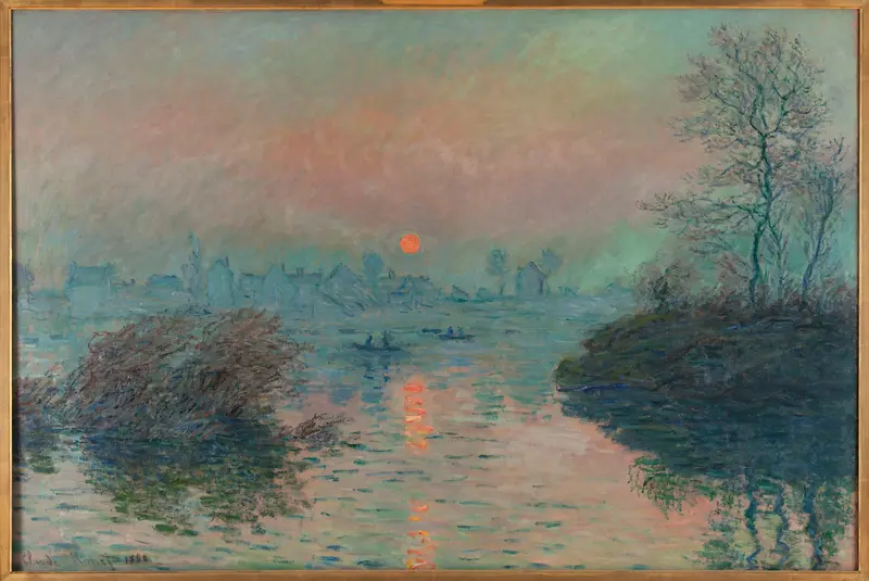 Soleil couchant sur la Seine à Lavacourt by Claude Monet, oil on canvas depicting a winter sunset.
